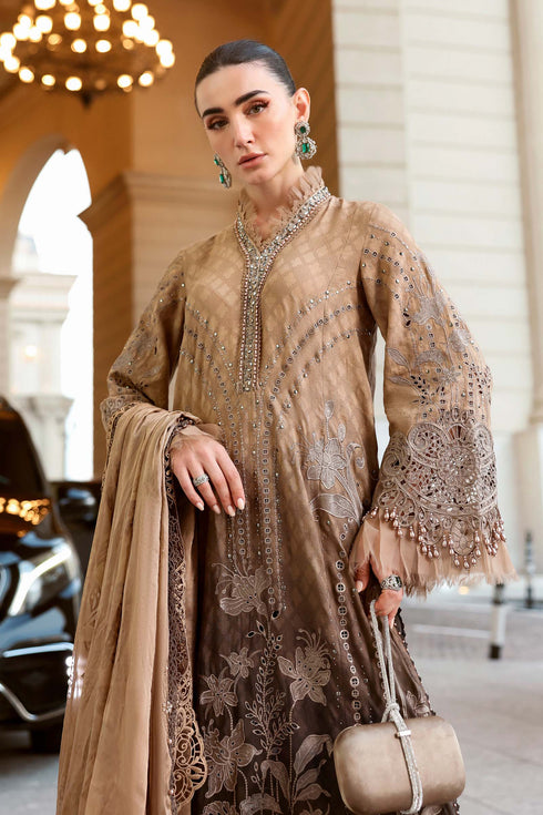 Fairy Clothes -EMBROIDED CUTWORK LINEN DRESS WITH FOUR SIDE EMBROIDED SILK DUPATTA FN-143