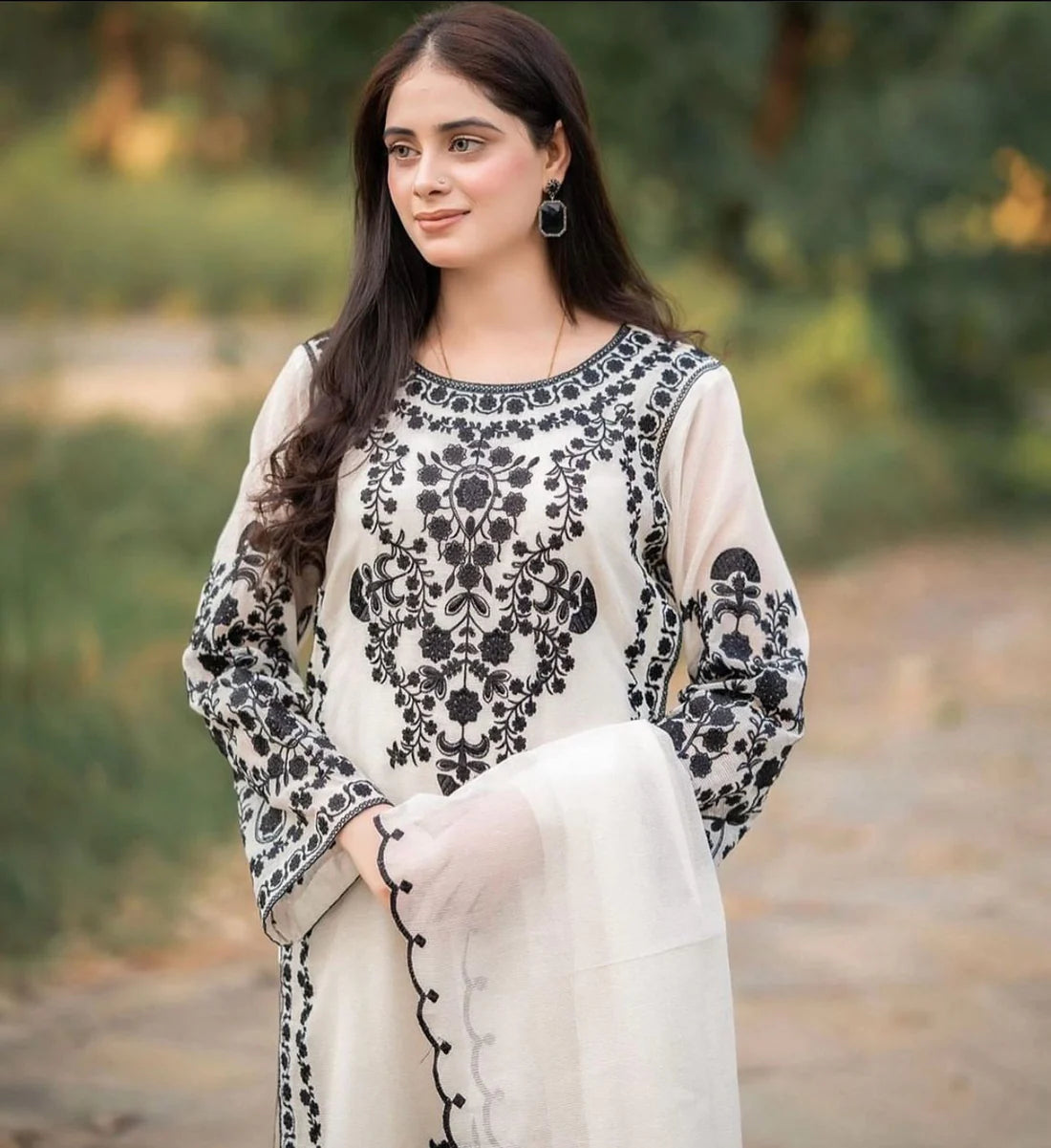 JAZMIN -3PC EMBROIDED LAWN  DRESS WITH CHIFFON EMBROIDERED DUPPATA - FCW-02