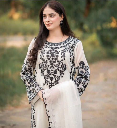 JAZMIN -3PC EMBROIDED LAWN DRESS WITH CHIFFON EMBROIDERED DUPPATA - FCW-02