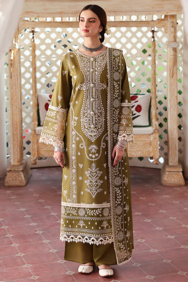 MAHNUR UNSTITCHED 3-PC DHANAK EMBROIDERED SHIRT WITH DHANAK EMBROIDERED SHAWL AND TROUSER FCO 110