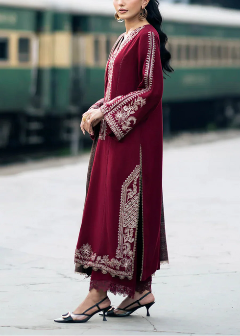 Fairy Clothes Embroidered 3pc Dhanak dress with Printed shawl - FW-19