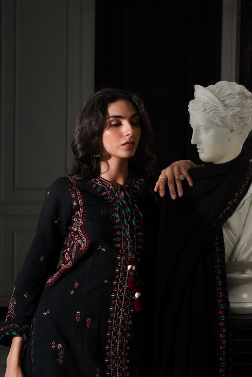 BATIK-3PC DHANAK EMBROIDERED SHIRT WITH DHANAK EMBROIDERED SHAWL AND TROUSER-FW-6