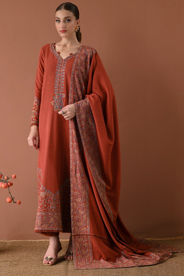 BATIK-3PC DHANAK EMBROIDERED SHIRT WITH DHANAK EMBROIDERED SHAWL AND TROUSER-FW-233
