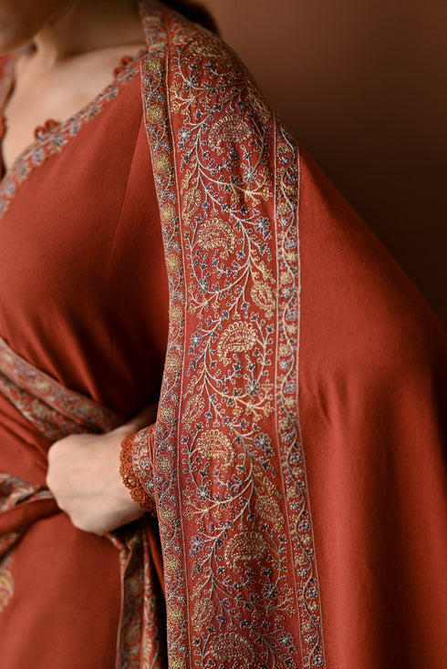 BATIK-3PC DHANAK EMBROIDERED SHIRT WITH DHANAK EMBROIDERED SHAWL AND TROUSER-FW-233