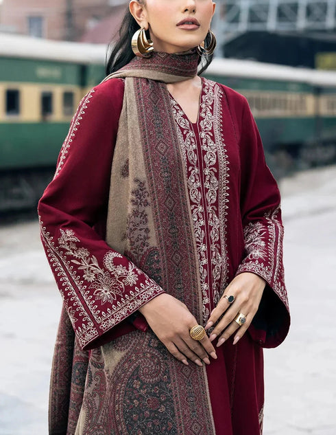Fairy Clothes Embroidered 3pc Dhanak dress with Printed shawl - FW-19