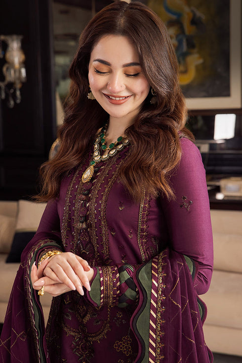 ASIM JOFA-3PC DHANAK EMBROIDERED SHIRT WITH DHANAK EMBROIDERED SHAWL & DHANAK TOUSER-FW-14