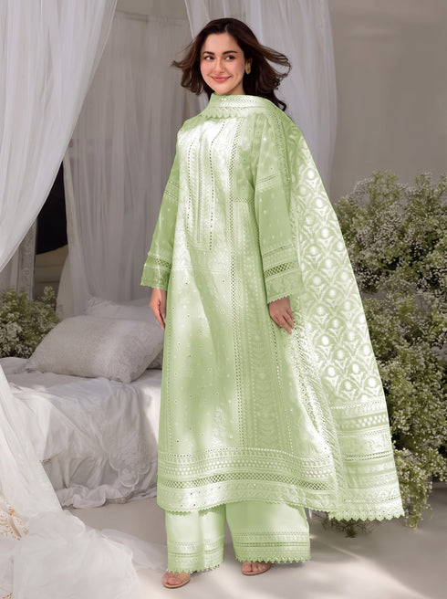 FAIRY CLOTHES -3PC EMBROIDED LAWN DRESS EMBROIDERED COTTON NET DUPPATA - FCO-29 Green BR-1153