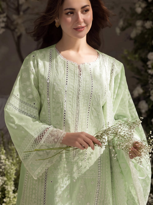 FAIRY CLOTHES -3PC EMBROIDED LAWN DRESS EMBROIDERED COTTON NET DUPPATA - FCO-29 Green BR-1153