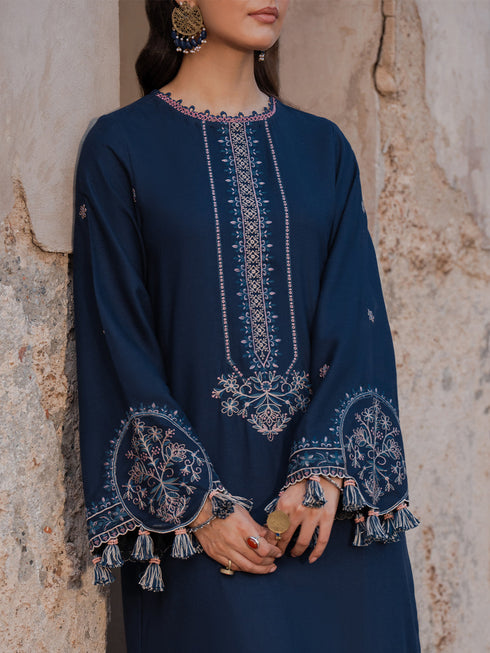 IZEL-3PC DHANAK EMBROIDERED SHIRT WITH COURTRAI PRINTED SHAWL & TROUSER-FW-227