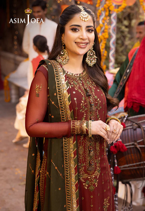 ASIM JOFA -3PC EMBROIDERED FANCY CHIFFON DRESS WITH HEAVY EMBROIDERED CHIFFON DUPATTA 4 SIDE EMBROIDERED- FPW-126
