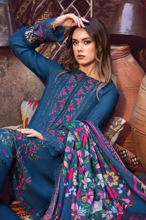 MARIA.B - 3PC EMBROIDERED DHANAK DRESS WITH DHANAK WOOL SHAWL- FW-120