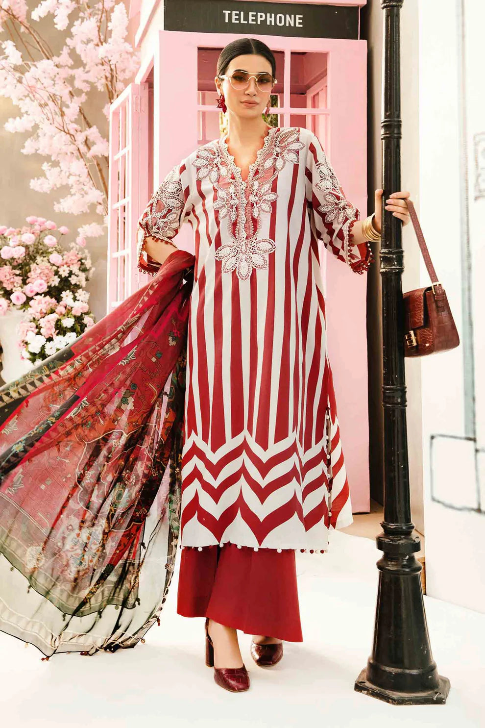 MARIA.B-3PC LAWN EMBROIDERED PRINTED SHIRT WITH CHIFFON PRINT DUPATTA AND PRINT TROUSER FCF-16