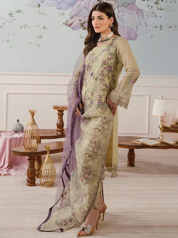 RAMSHA -3PC FULL HEAVY EMBROIDERED FANCY CHIFFON DRESS WITH HEAVY EMBROIDERED NET  DUPATTA- FPW-116