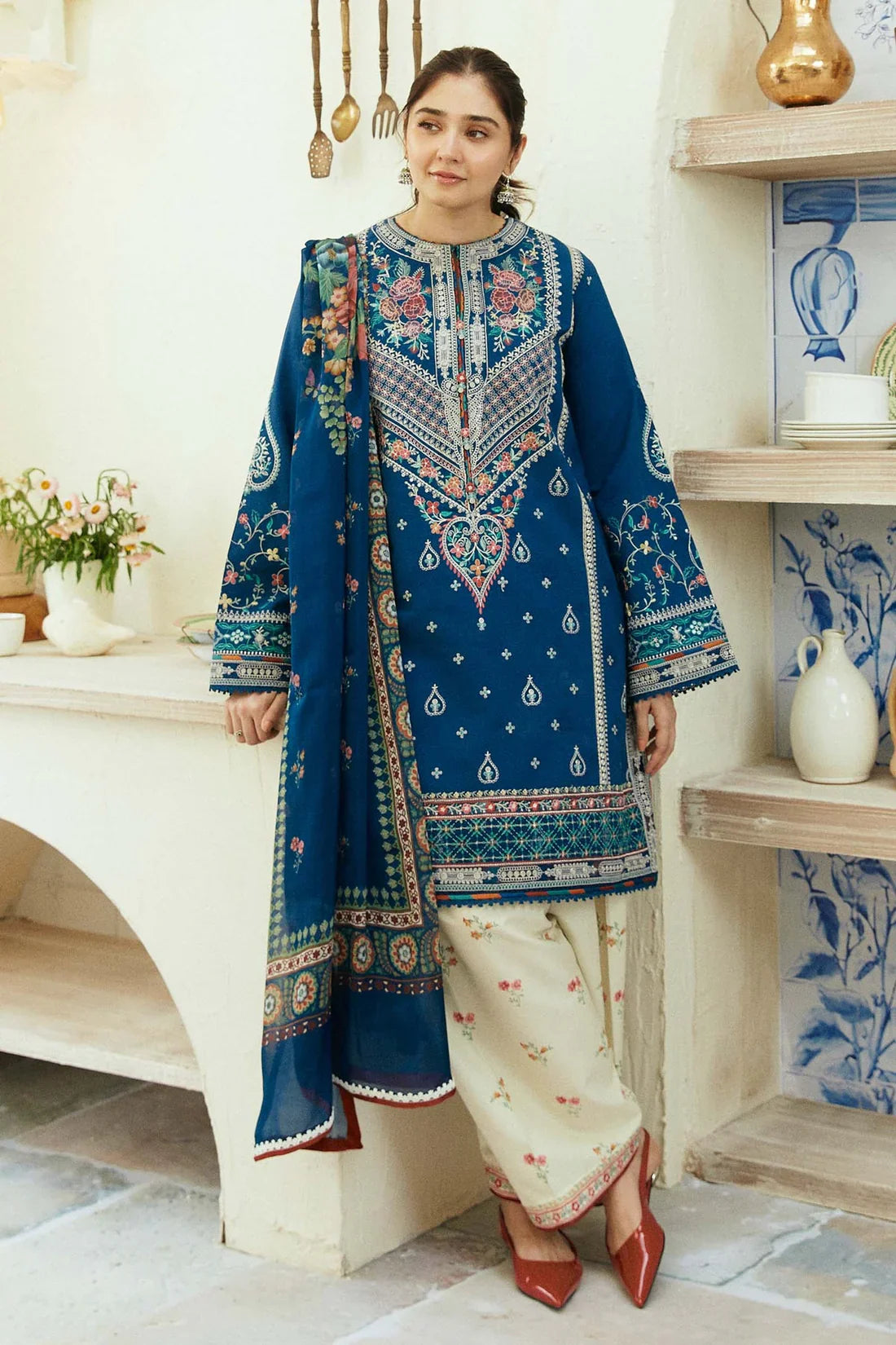 COCO BY ZARA SHAHJAHAN LAWN EMBROIDERED SHIRT WITH PRINTED MONAR DUPPATA  CZS-02