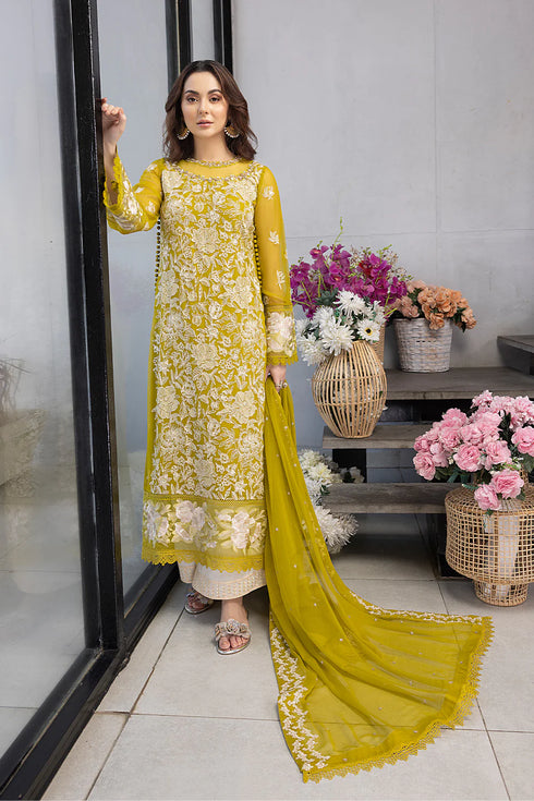 AZURE -3PC FULLY EMBROIDERED FANCY CHIFFON DRESS WITH HEAVY EMBROIDERED CHIFFON DUPATTA- FPW-27
