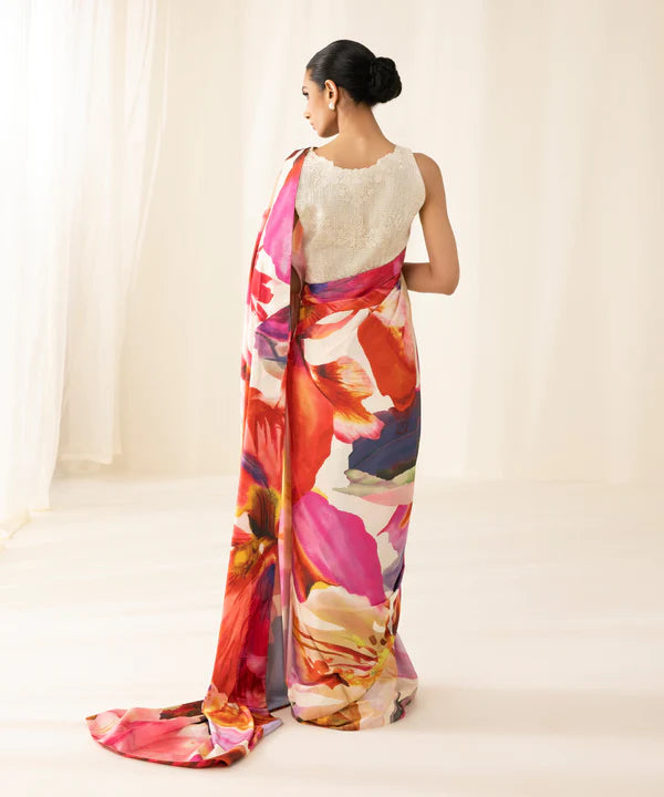 SAPPHIRE -PRINTED SILK SAREE WITH FULLY EMBROIDERED ORGANZA SHIRT- FW-51