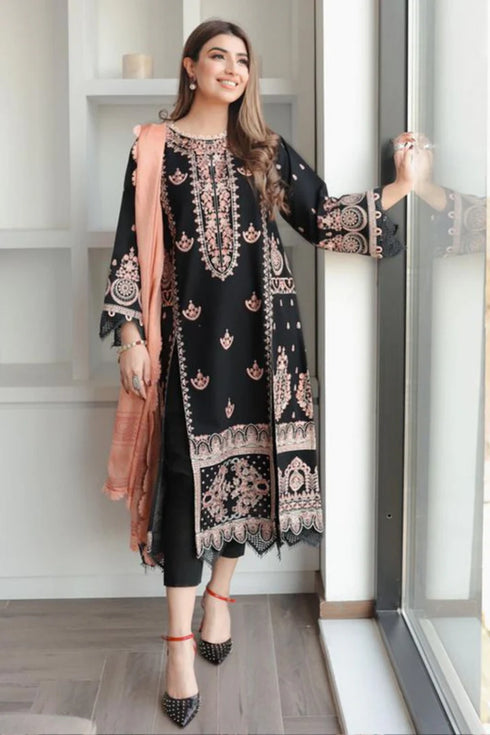 ZAIB -3PC EMBROIDERED DHANAK DRESS WITH FULLY EMBROIDERED DHANAK WOOL SHAWL- FW-127