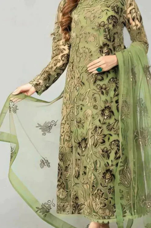 BAREEZE- 3PC EMBROIDERED DHANAK DRESS WITH EMBROIDERED DHANAK WOOL SHAWL- FW-144