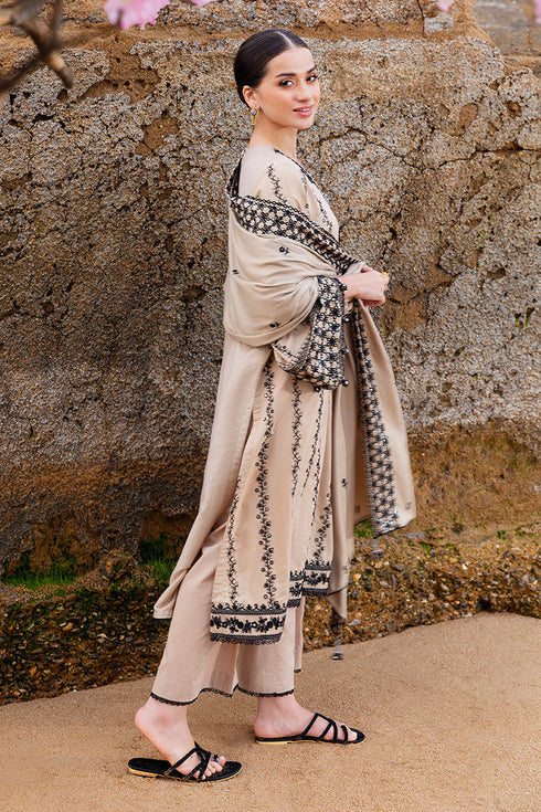 CROSS STITCH-3PC DHANAK EMBROIDERED SHIRT WITH DHANAK EMBROIDERED SHAWL AND TROUSER FW-2