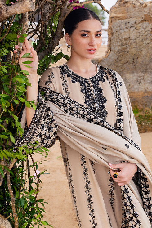 CROSS STITCH-3PC DHANAK EMBROIDERED SHIRT WITH DHANAK EMBROIDERED SHAWL AND TROUSER FW-2