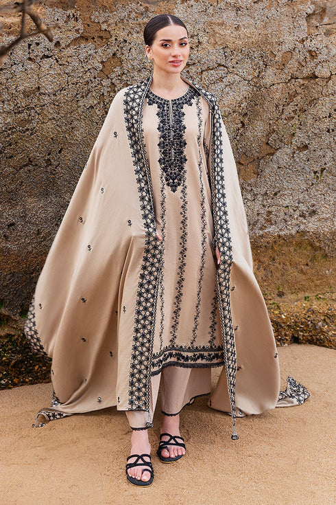 CROSS STITCH-3PC DHANAK EMBROIDERED SHIRT WITH DHANAK EMBROIDERED SHAWL AND TROUSER FW-2