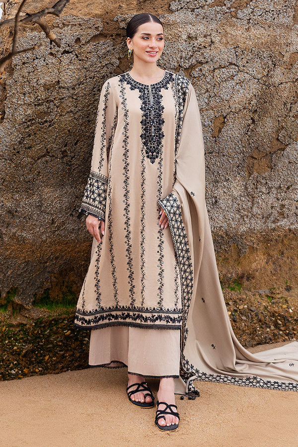CROSS STITCH-3PC DHANAK EMBROIDERED SHIRT WITH DHANAK EMBROIDERED SHAWL AND TROUSER FW-2