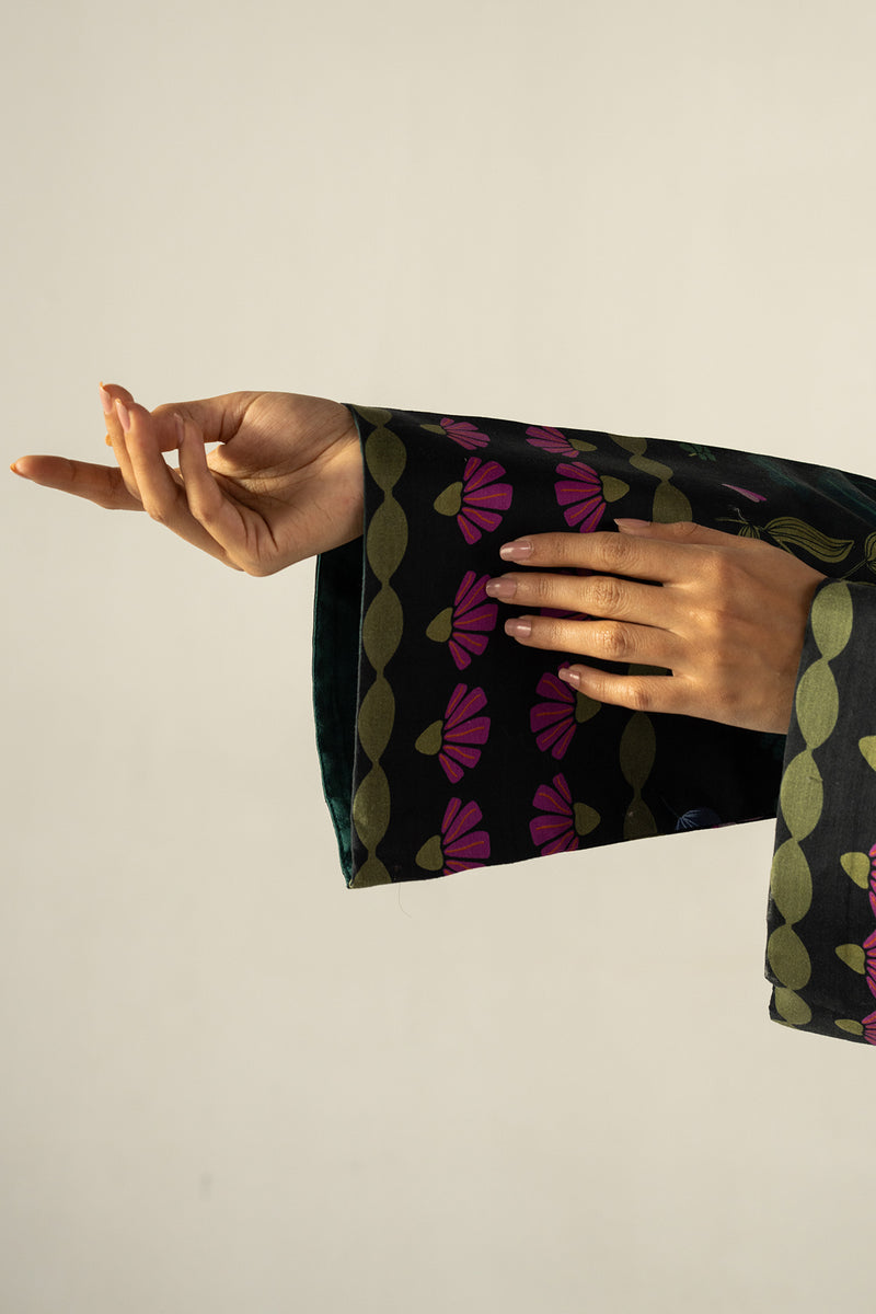 AFROZEH-2PC SHAMOZE SILK PRINTED SHIRT WITH SHAMOZE SILK PRINTED TROUSER-FS-7