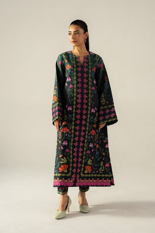 AFROZEH-2PC SHAMOZE SILK PRINTED SHIRT WITH SHAMOZE SILK PRINTED TROUSER-FS-7