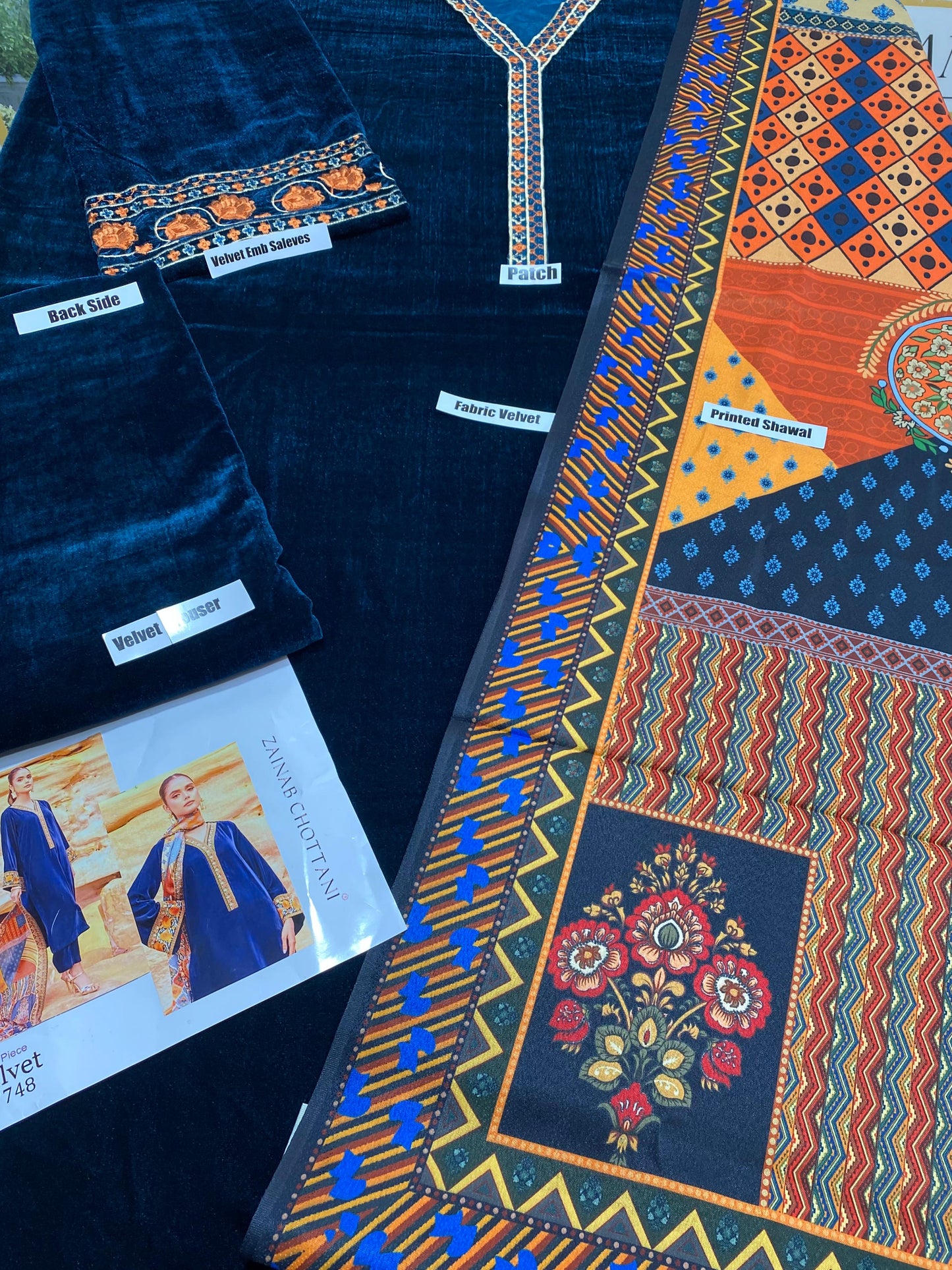 MARIA.B -3PC HEAVY EMBROIDERED VELVET DRESS WITH PRINTED SILK SHAWL DUPATTA- FPW-84