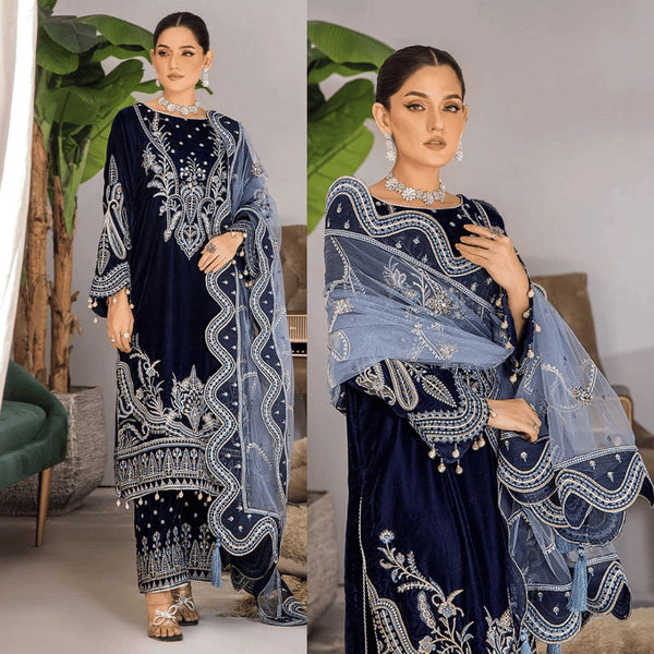 ASIM JOFA -3PC HEAVY EMBROIDERED VELVET DRESS WITH FULLY HEAVY EMBROIDERED NET DUPATTA- FPW-33