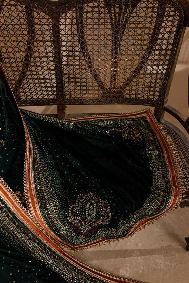 ZAFIRA -3PC FANCY HEAVY EMBROIDERED VELVET DRESS WITH 4 SIDE HEAVY EMBROIDERED ORGANZA DUPATTA- FPW-81