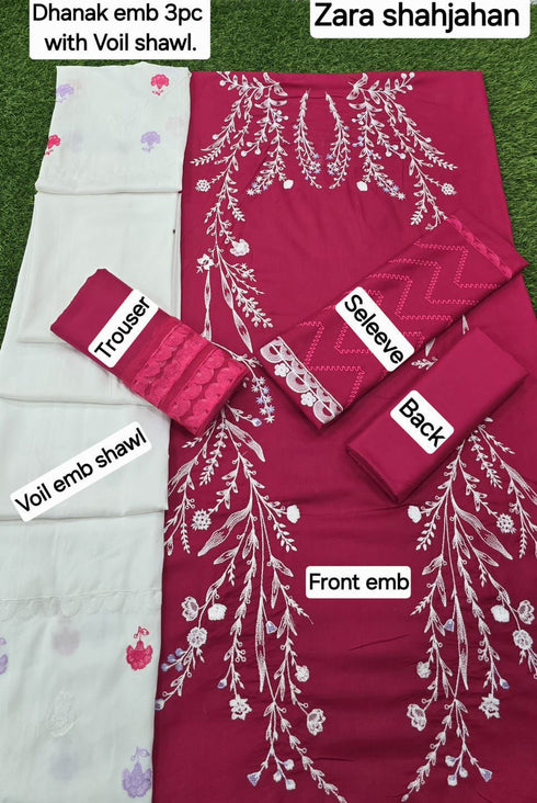 ZARA SHAHJAHAN - DHANAK EMBRIODED 3pc WITH DHANAK EMBRIODED DUPPATA - EL-12