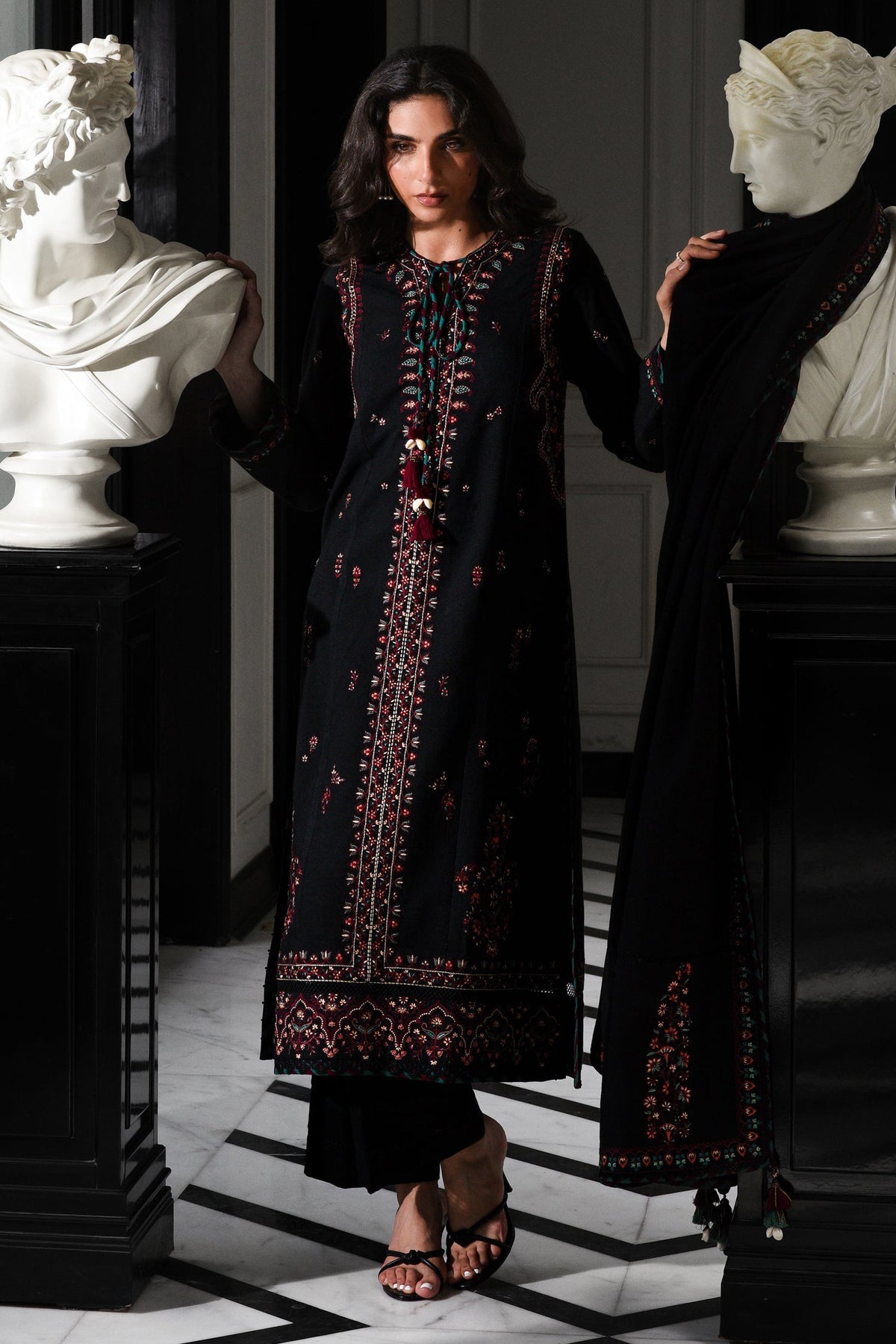 BATIK-3PC DHANAK EMBROIDERED SHIRT WITH DHANAK EMBROIDERED SHAWL AND TROUSER-FW-6