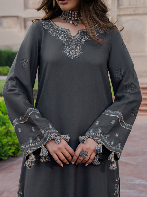 IZEL-3PC DHANAK EMBROIDERED SHIRT WITH COURTRAI PRINTED SHAWL & TROUSER-FW-225