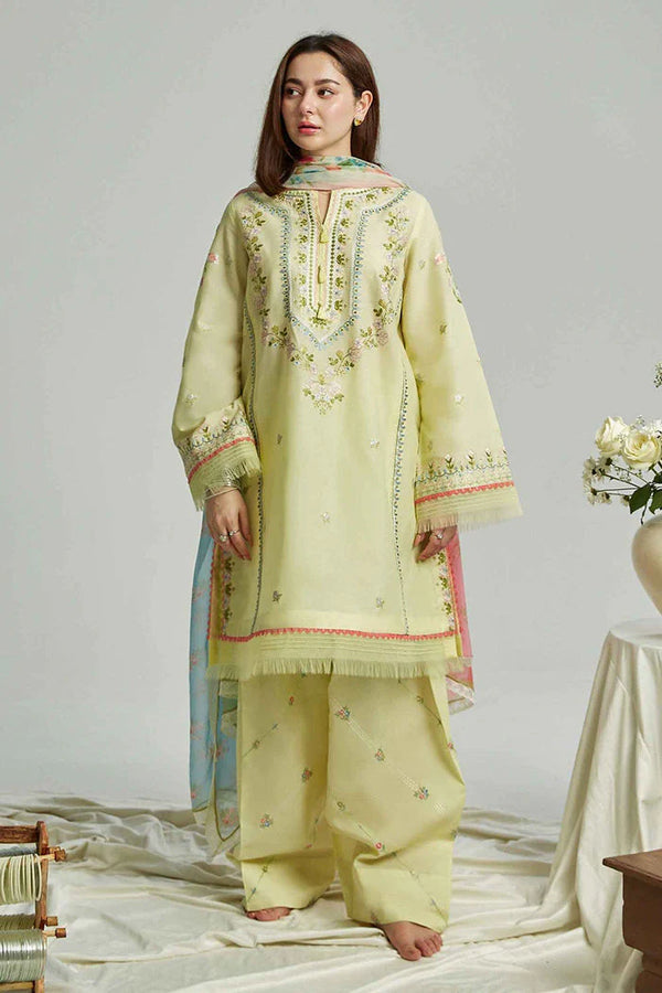 ZARA SHAH JAHAN - 3PC LAWN EMBROIDERED SHIRT WITH VOIL PRINTED DUPATTA AND TROUSER FCF-003