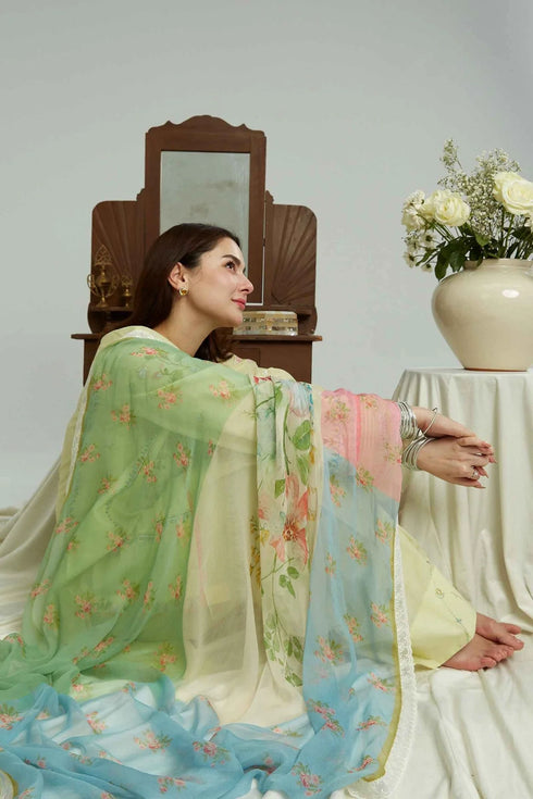 ZARA SHAH JAHAN - 3PC LAWN EMBROIDERED SHIRT WITH VOIL PRINTED DUPATTA AND TROUSER FCF-003