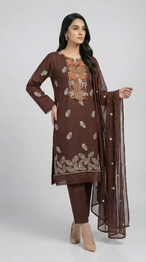 FAIRY CLOTHES-3PC EMBROIDED LAWN DRESS WITH EMBROIDED CHIFFON DUPATTA- FCO-50