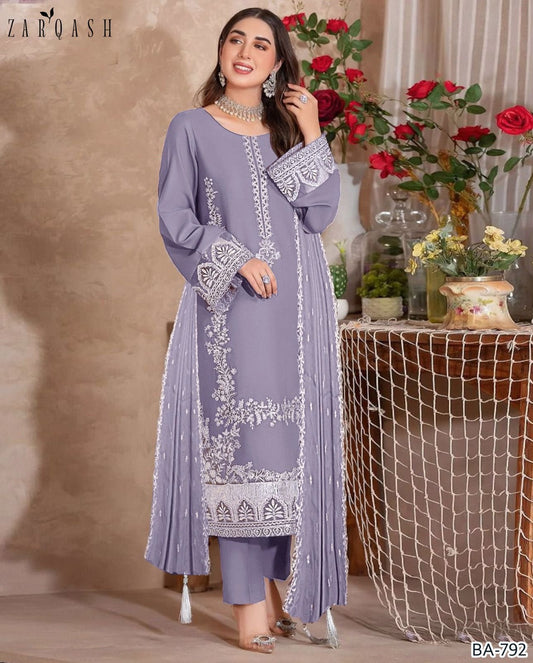 ZARQASH- 3PC DHANAK EMBROIDERED SHIRT WITH CHIFFON EMBROIDERED DUPPATA AND- FW-14