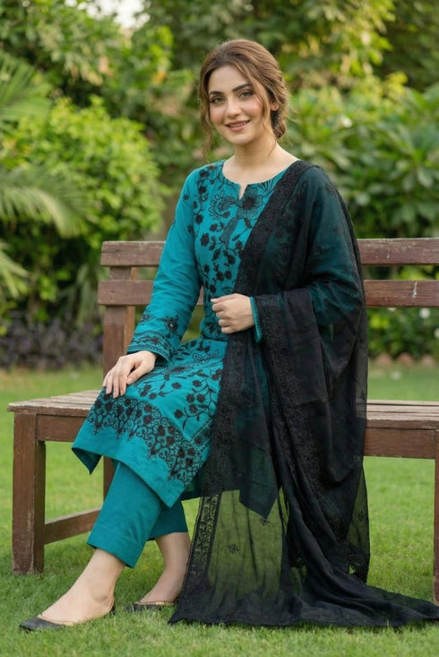 FAIRY CLOTHES-3PC EMBROIDED LAWN DRESS WITH EMBROIDED CHIFFON DUPATTA- FCO-47