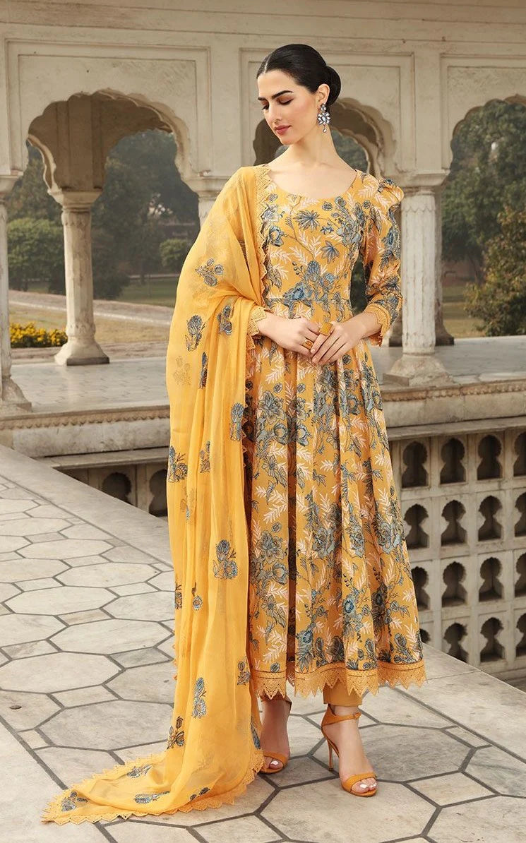 BAREEZE-3PC EMBROIDED LAWN DRESS WITH EMBROIDED CHIFFON DUPATTA- B-001