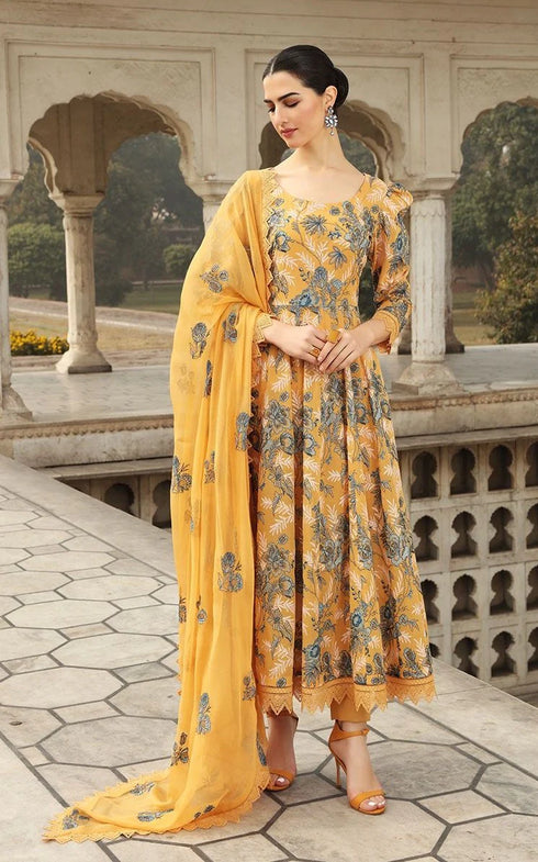 BAREEZE-3PC EMBROIDED LAWN DRESS WITH EMBROIDED CHIFFON DUPATTA- B-001
