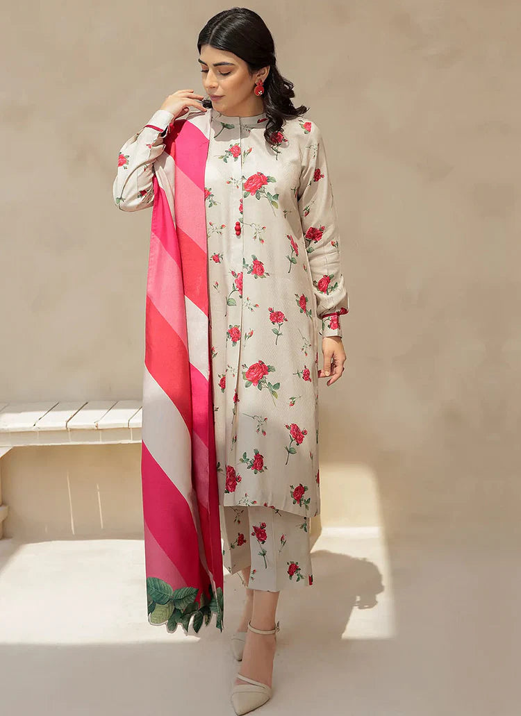 BAROQUE -3PC PRINTED KARANDI WITH PRINTED KARANDI SHAWL- FW-100