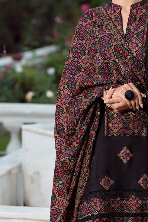 Bareeze FCC-707 Black Embroidered Dhanak Three Piece Winter Collection-FW-237