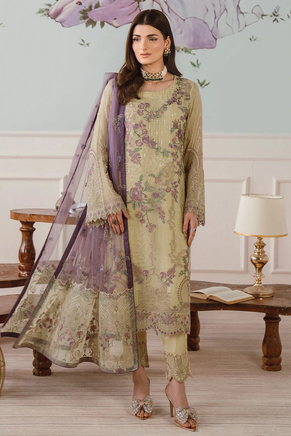 RAMSHA -3PC FULL HEAVY EMBROIDERED FANCY CHIFFON DRESS WITH HEAVY EMBROIDERED NET DUPATTA- FPW-116