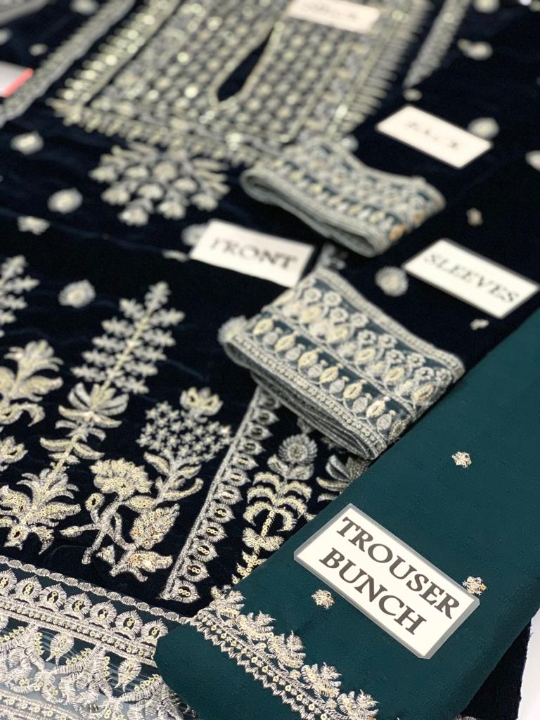 JAZMIN -3PC HEAVY EMBROIDERED VELVET DRESS WITH 4 SIDE EMBROIDERED ORGANZA DUPATTA- FPW-85