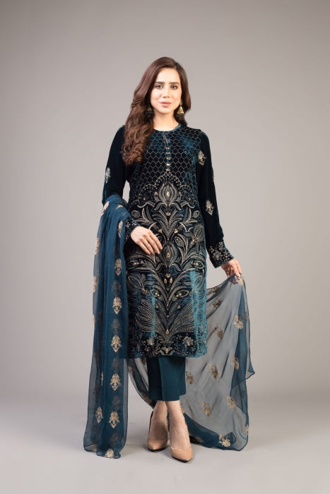 BAREEZE -3PC EMBROIDED LAWN DRESS WITH EMROIDED CHIFFON DUPATTA- FCO-108