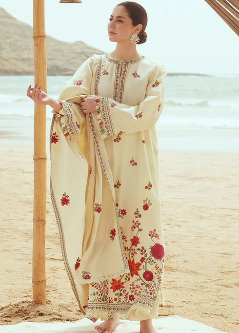 CROSS STITCH - 3PC DHANAK EMBROIDERED SHIRT WITH EMBROIDERED DHANAK SHAWL AND EMB TROUSER- FW-15