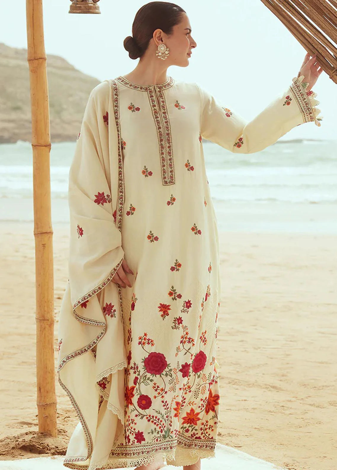 CROSS STITCH - 3PC DHANAK EMBROIDERED SHIRT WITH EMBROIDERED DHANAK SHAWL AND EMB TROUSER- FW-15