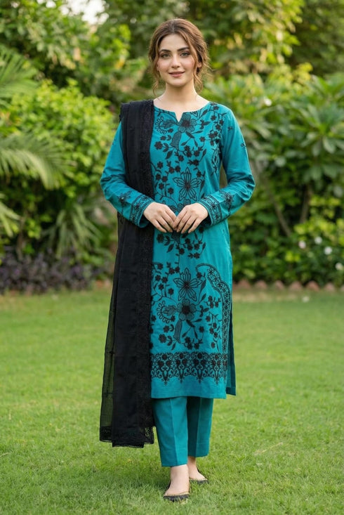 FAIRY CLOTHES-3PC EMBROIDED LAWN DRESS WITH EMBROIDED CHIFFON DUPATTA- FCO-47