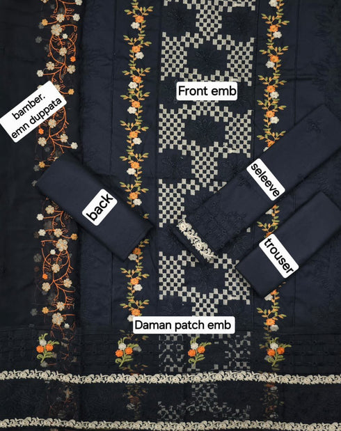 AZURE- 3PC DHANAK EMBROIDERED SHIRT WITH EMBROIDERED CHIFFON DUPPATA- FW-33